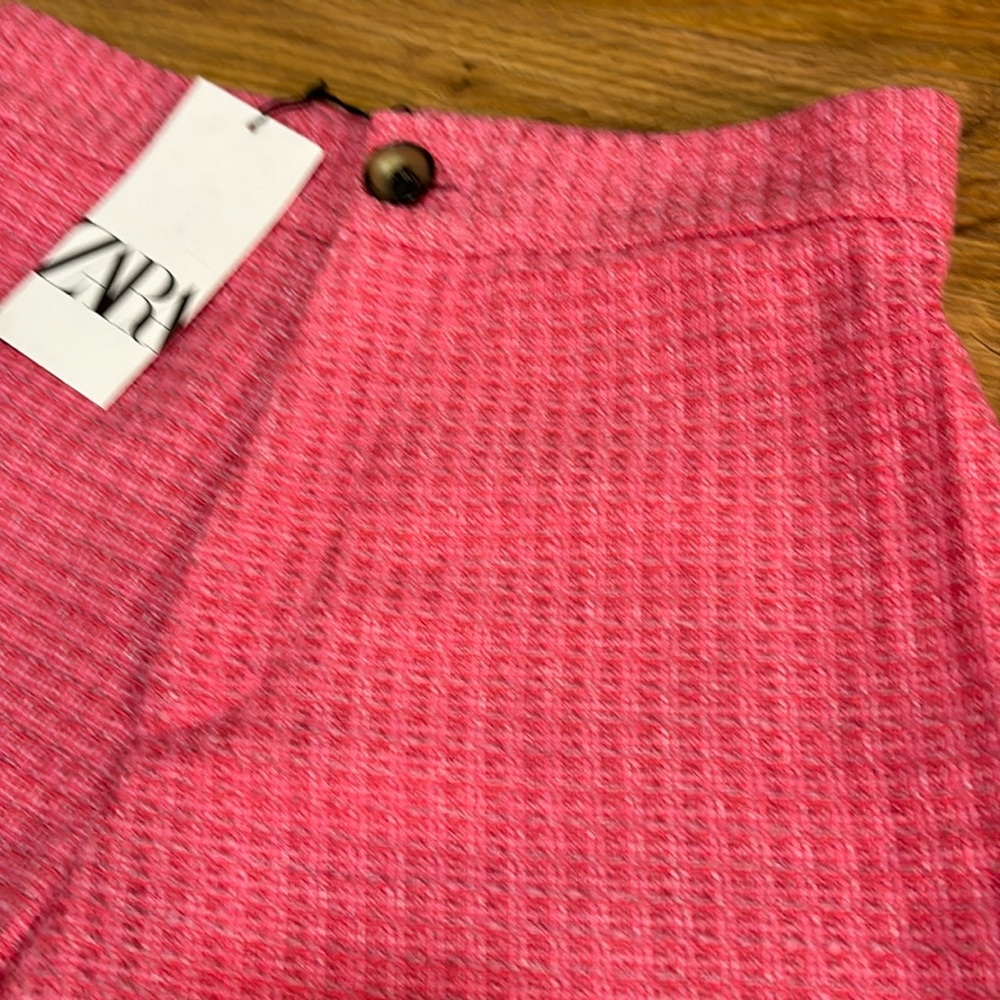 Zara tweed cropped wide leg pink pants. Size small. NWT